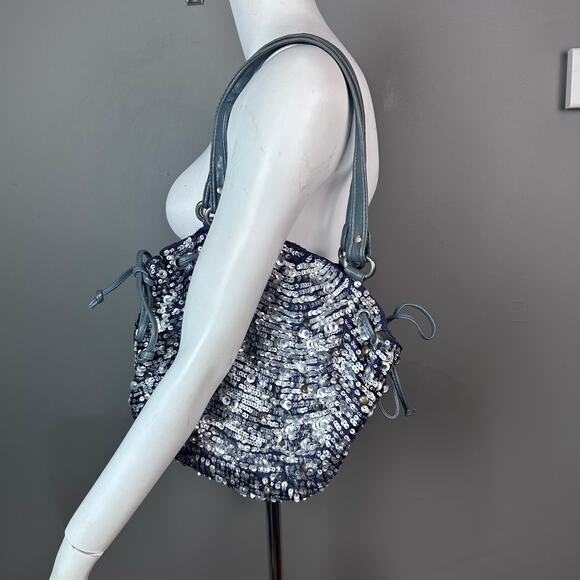 Anthropologie Jasper and‎ Jeera bag holiday sequin silver sparkle monochrome